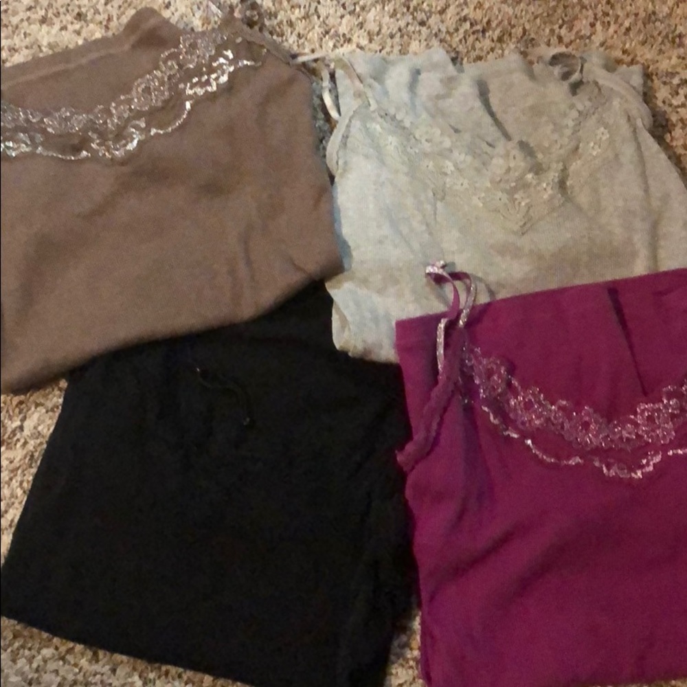 4 camisoles with built in bra and lace detail